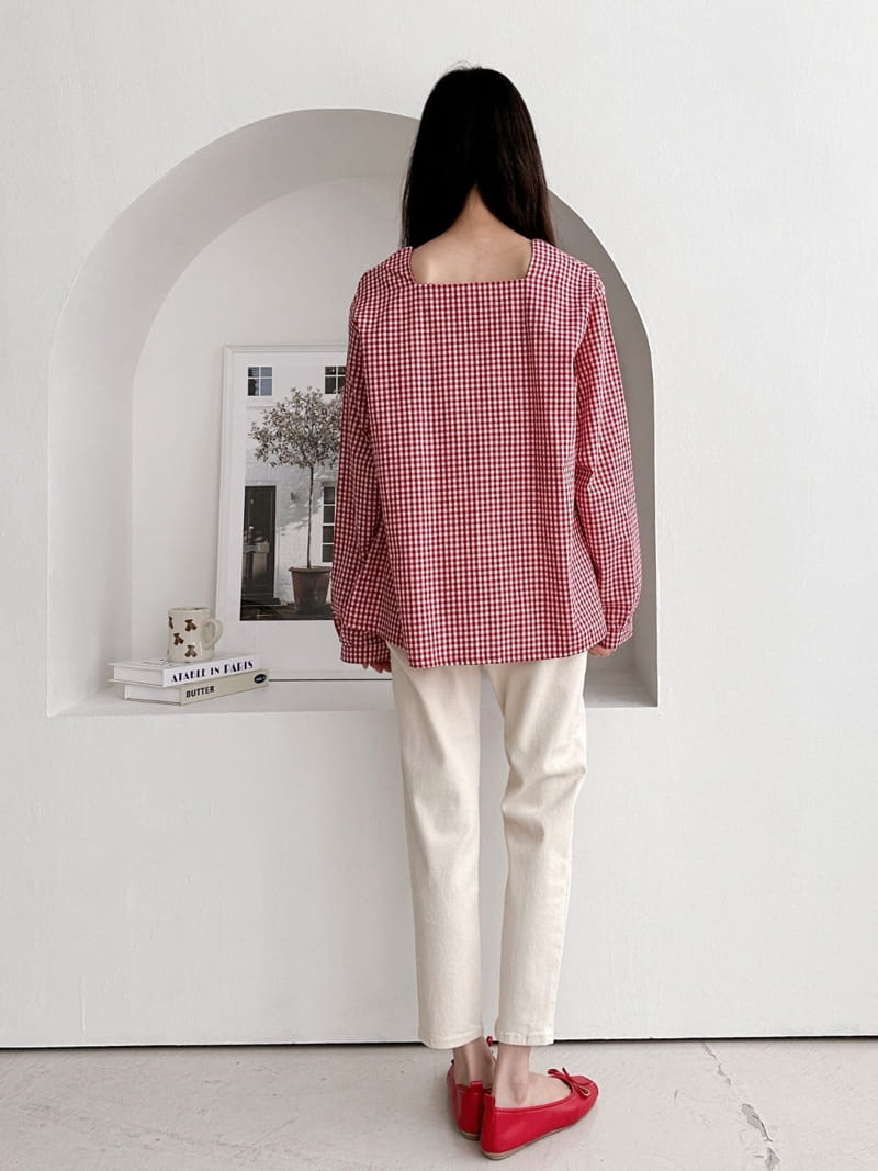 Theggllim - Korean Women Fashion - #womensfashion - Check Square Blouse - 9