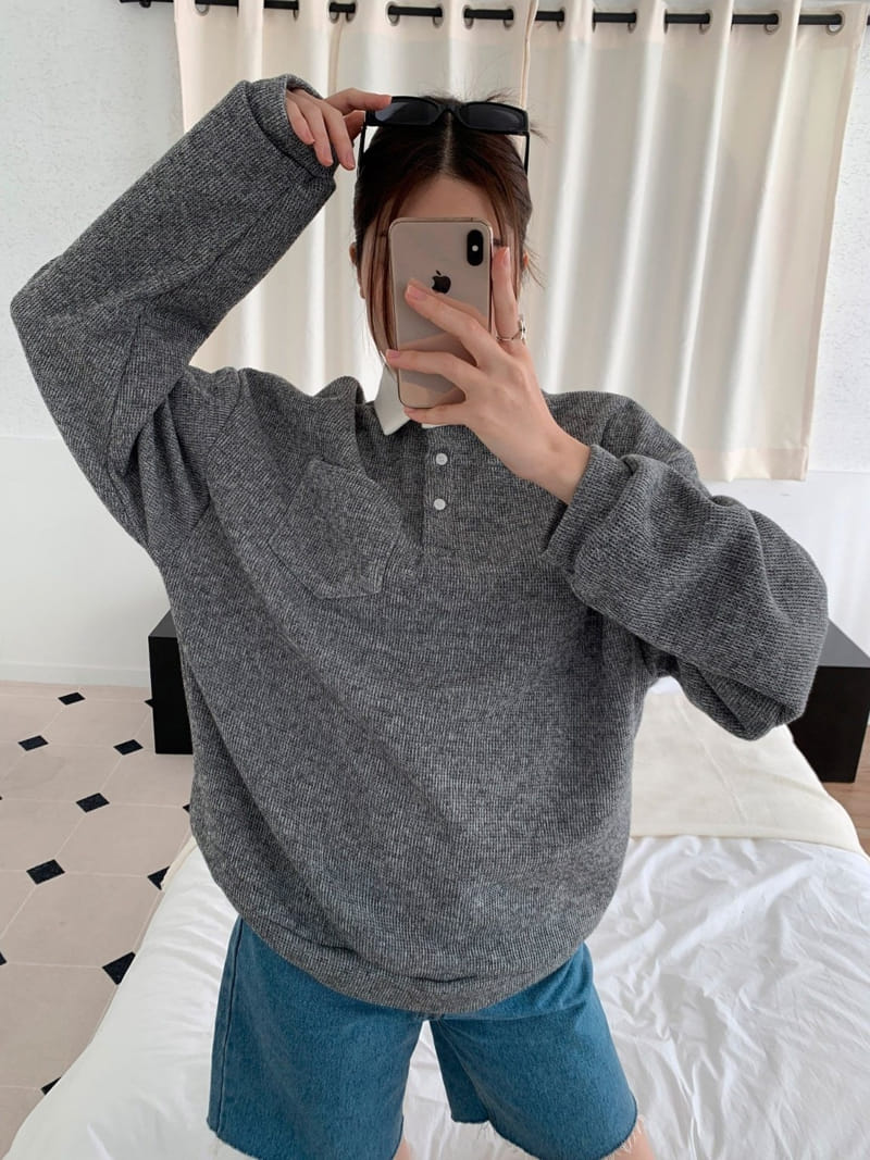 Theggllim - Korean Women Fashion - #womensfashion - Rugby Collar Sweatshirt - 2