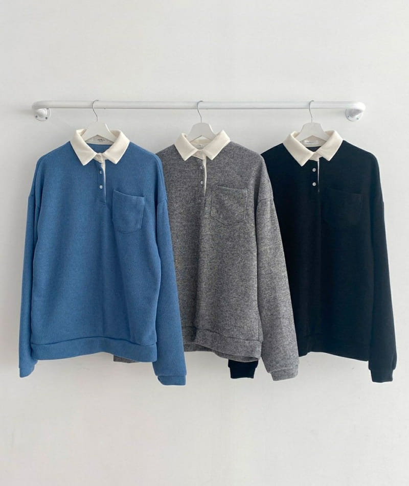 Theggllim - Korean Women Fashion - #momslook - Rugby Collar Sweatshirt - 4