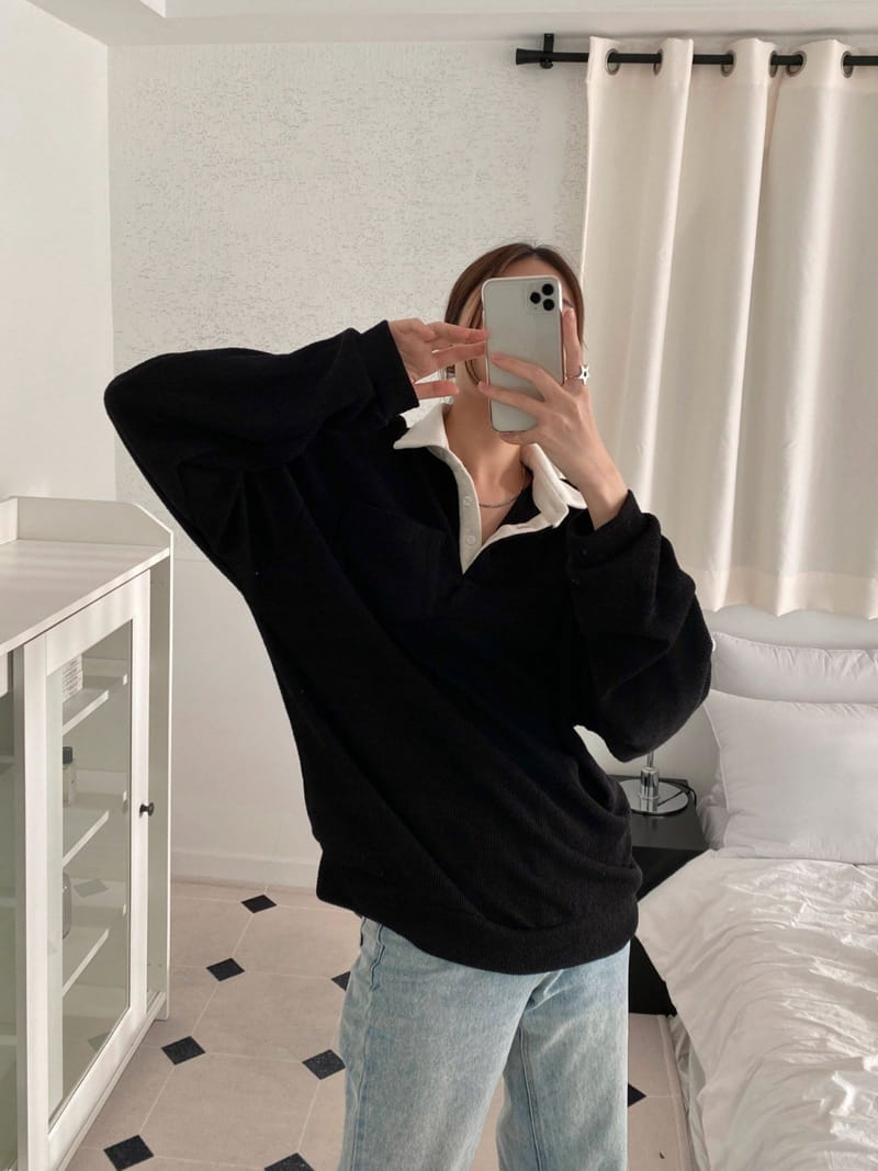 Theggllim - Korean Women Fashion - #womensfashion - Rugby Collar Sweatshirt - 8