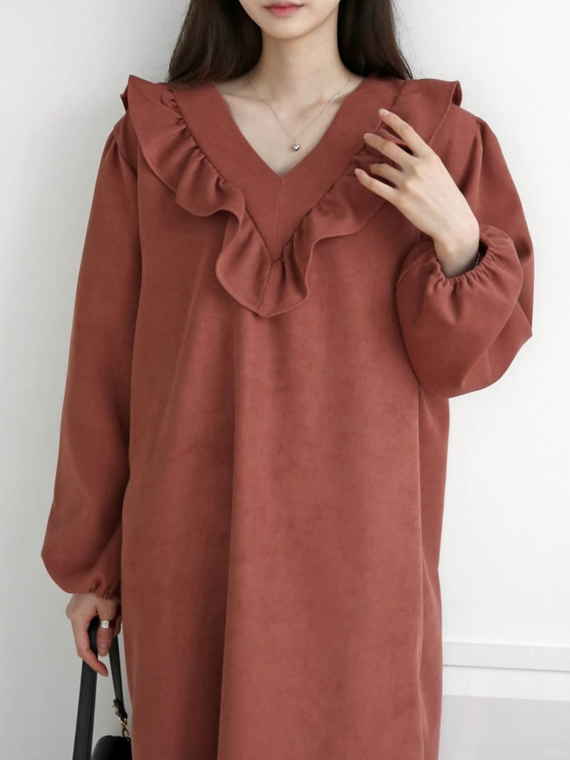 Theggllim - Korean Women Fashion - #womensfashion - V Neck Frill One-Piece  - 2