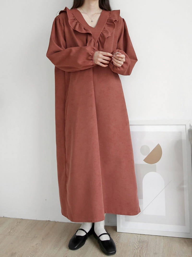 Theggllim - Korean Women Fashion - #womensfashion - V Neck Frill One-Piece  - 6