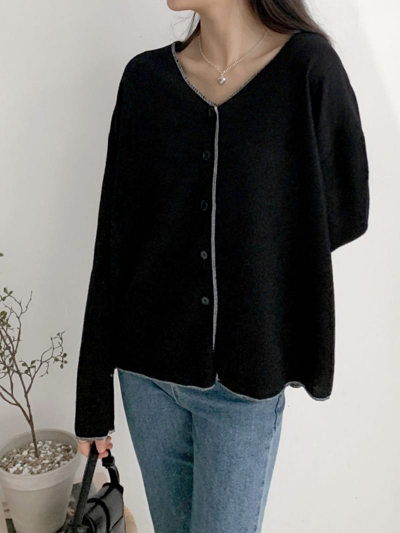 Theggllim - Korean Women Fashion - #womensfashion - Stitch Color Cardigan - 9