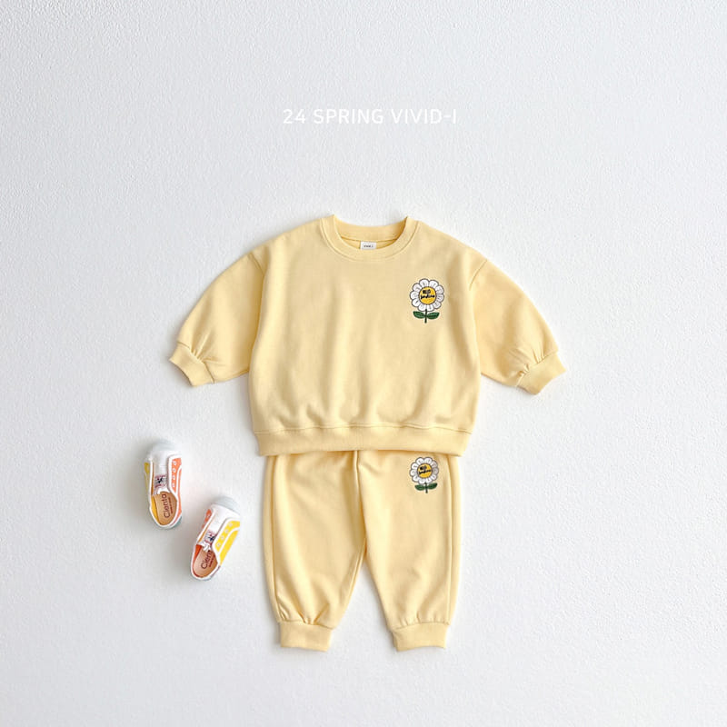 Vivid I - Korean Children Fashion - #childofig - Sun Flower Embroidery Top Bottom Set - 3