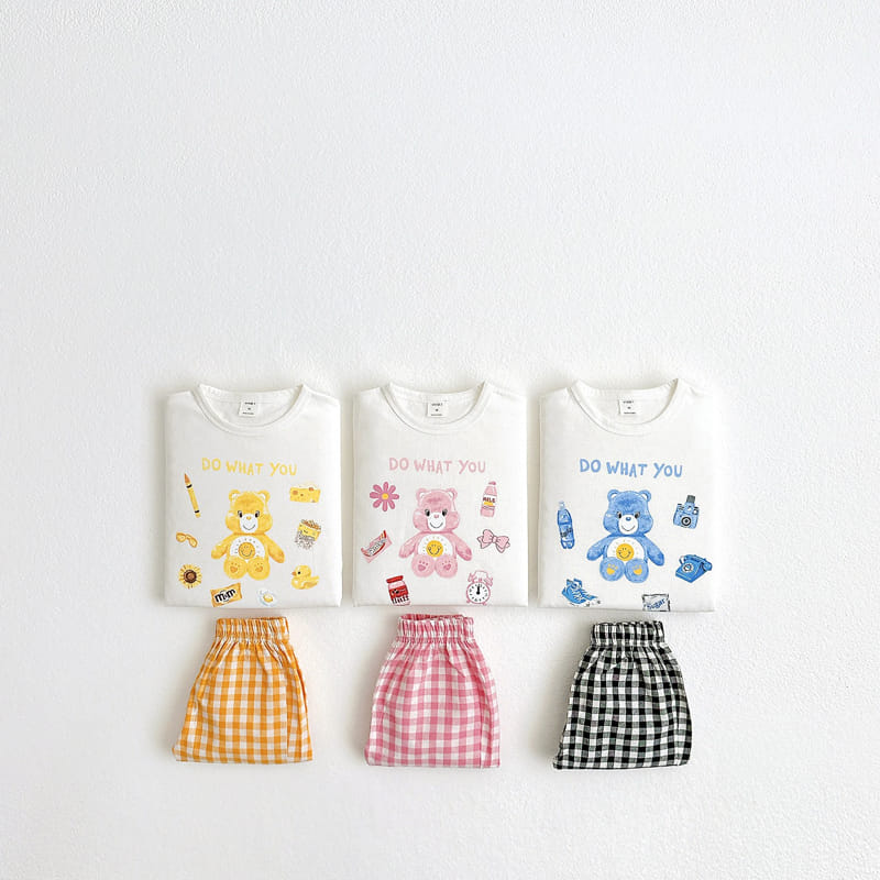 Vivid I - Korean Children Fashion - #discoveringself - Bear Check Top Bottom Set