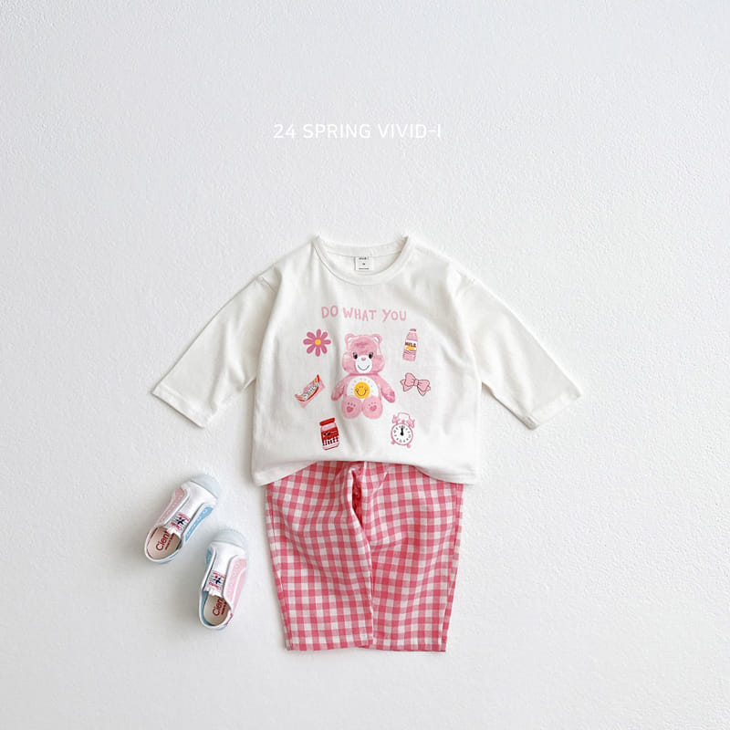 Vivid I - Korean Children Fashion - #fashionkids - Bear Check Top Bottom Set - 2