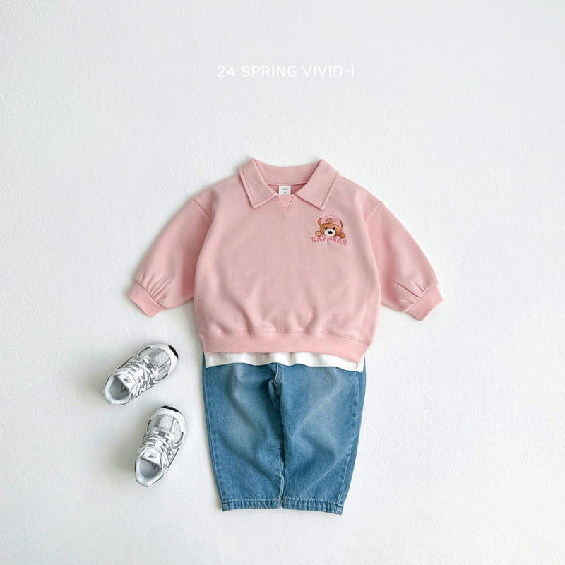 Vivid I - Korean Children Fashion - #kidsshorts - Bear Collar Top Bottom Set - 7