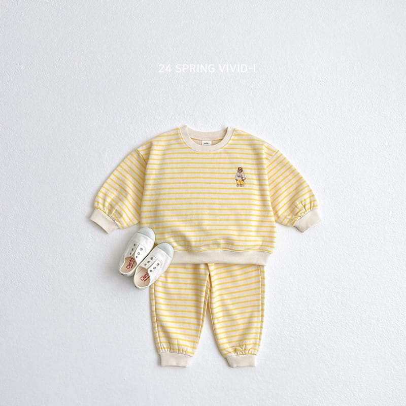 Vivid I - Korean Children Fashion - #kidsshorts - Embroidery Bear ST Top Bottom Set - 3
