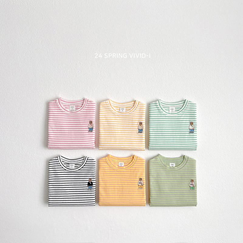 Vivid I - Korean Children Fashion - #kidsstore - 24 ST Bear Embroidery Single Tee