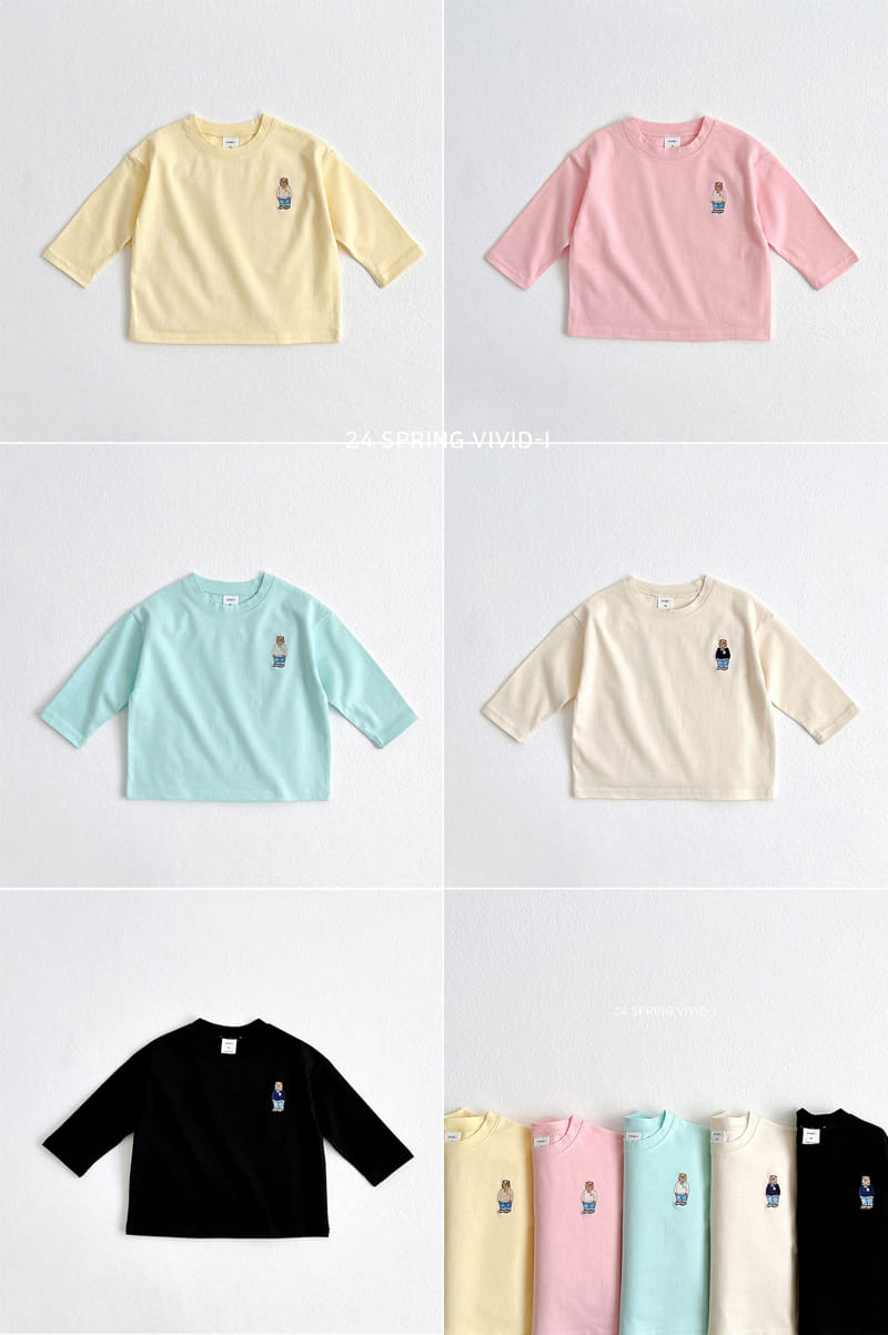 Vivid I - Korean Children Fashion - #littlefashionista - 24 Bear Embroidery Single Tee - 3