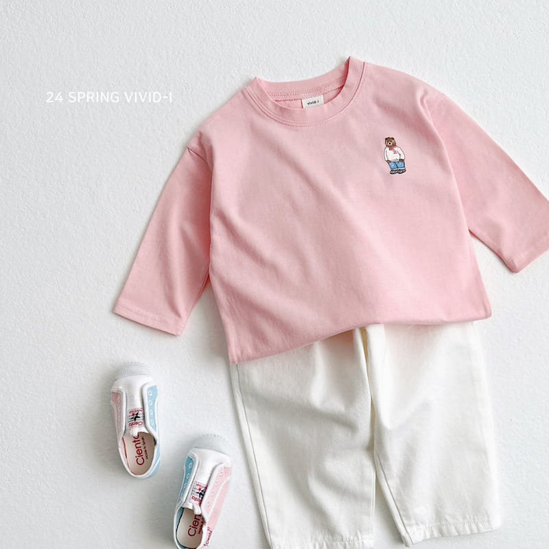 Vivid I - Korean Children Fashion - #prettylittlegirls - 24 Bear Embroidery Single Tee - 6