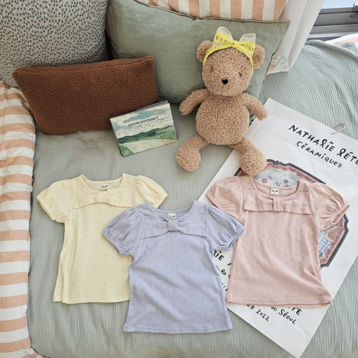1St Blue - Korean Children Fashion - #designkidswear - Ribbon Eyelet Tee - 9