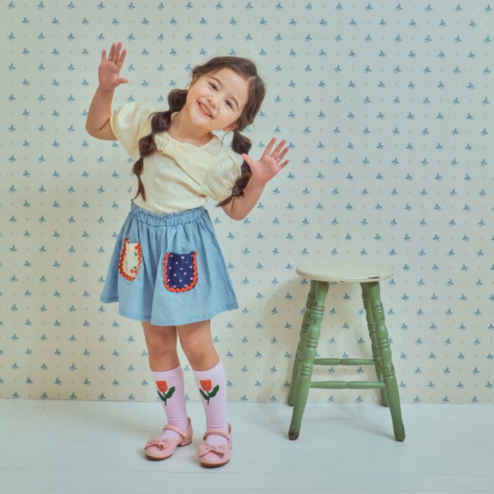 1St Blue - Korean Children Fashion - #minifashionista - Ribbon Eyelet Tee - 2