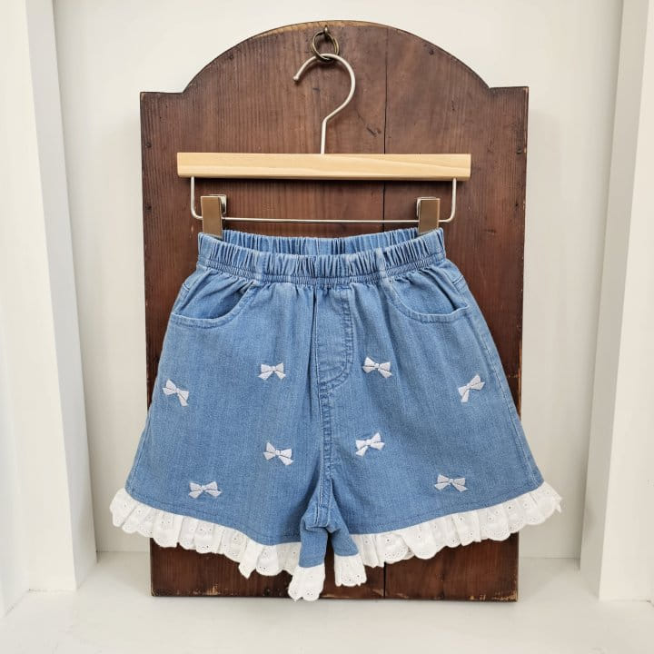 1St Blue - Korean Children Fashion - #magicofchildhood - Ribbon Lace Denim Pants - 4