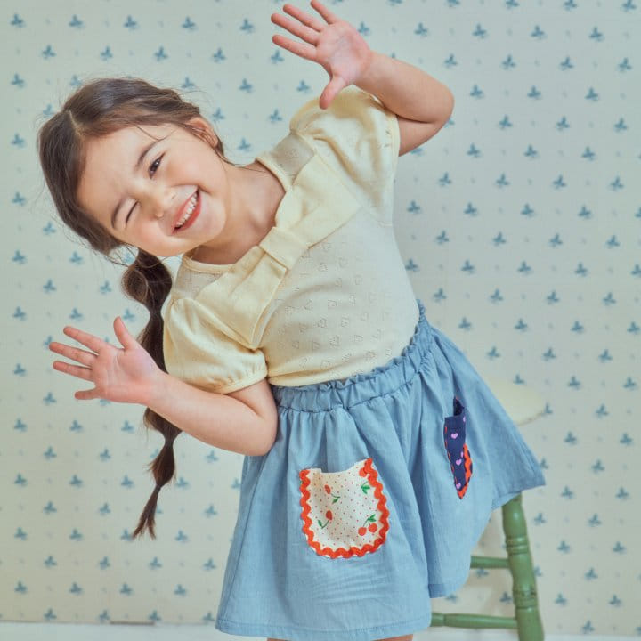 1St Blue - Korean Children Fashion - #prettylittlegirls - Ribbon Eyelet Tee - 3