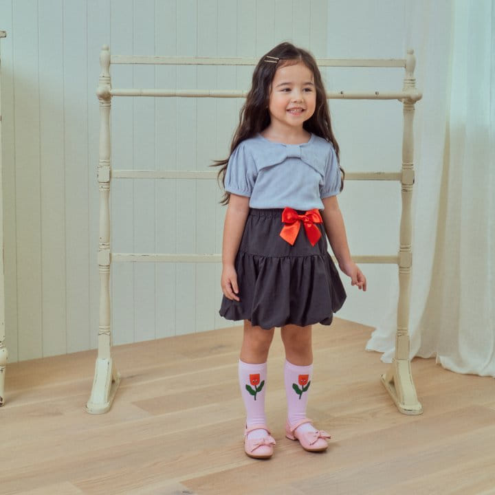 1St Blue - Korean Children Fashion - #prettylittlegirls - Ribbon Eyelet Tee - 4
