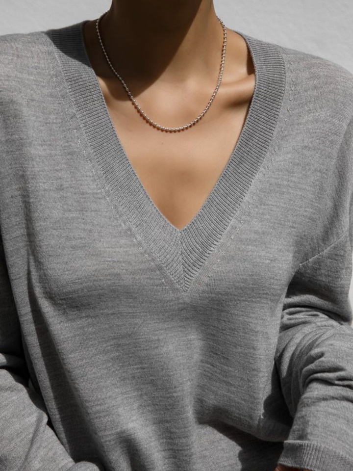 Wool Silk Deep V Neck Long Sleeved Knit