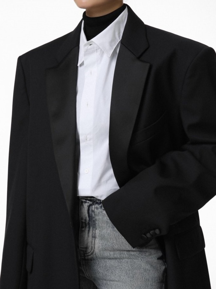 Oversized Silky Lapel Single Tuxedo Blazer