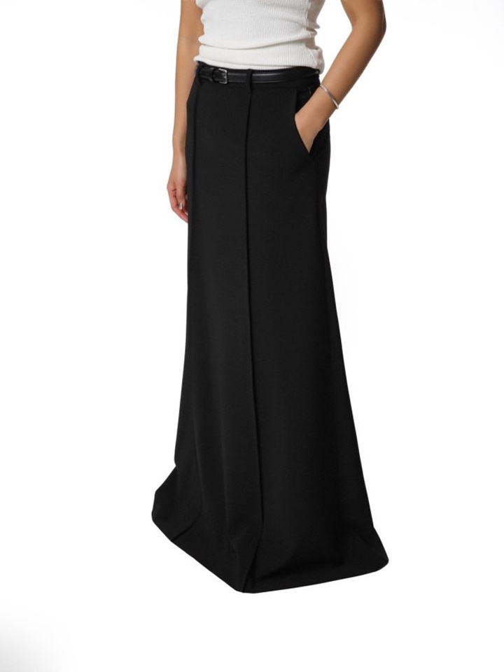 Pin Tuck Detail Maxi Flared Skirt