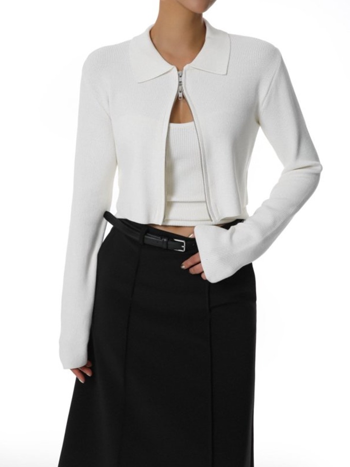 Two Way Zipped Detail Cropped Cardigan