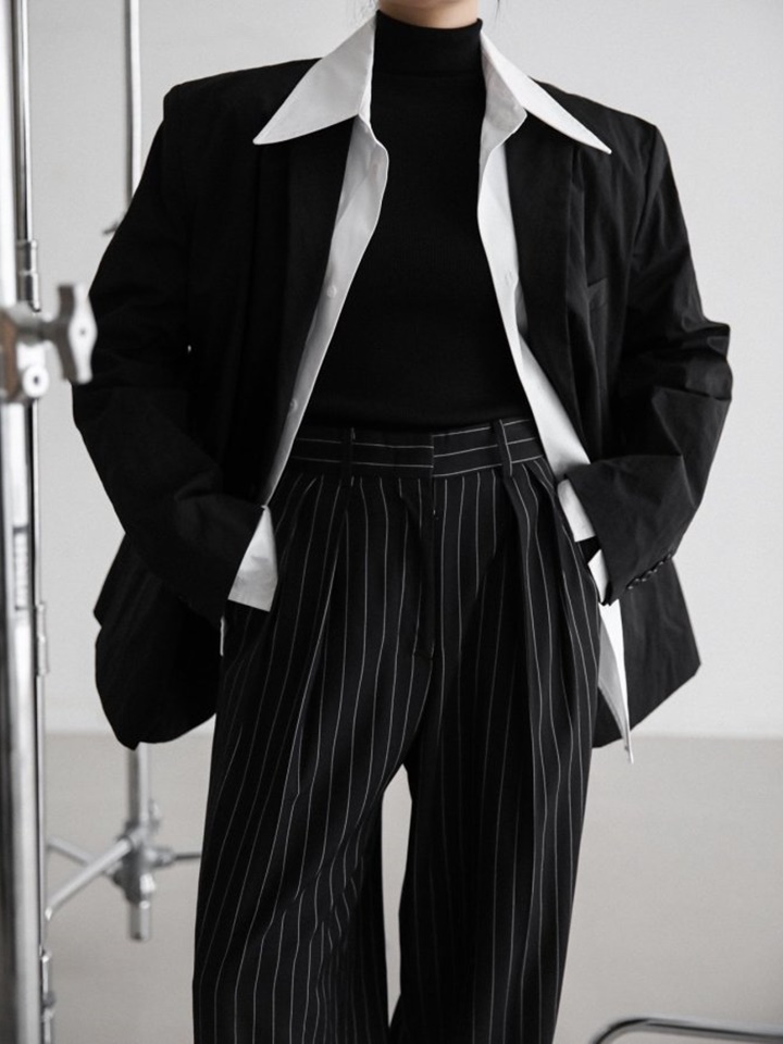 Oversized Back Side Slit Nylon Twill Blazer