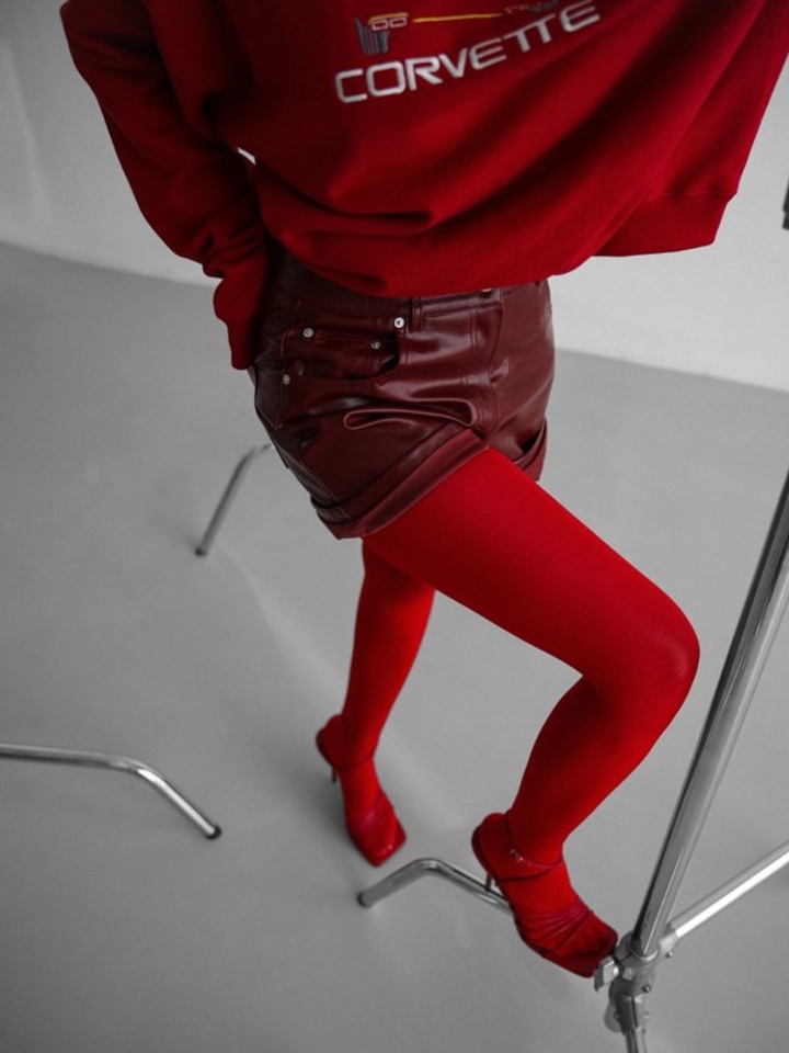 Denim Detail Vegan Leather Short Pants