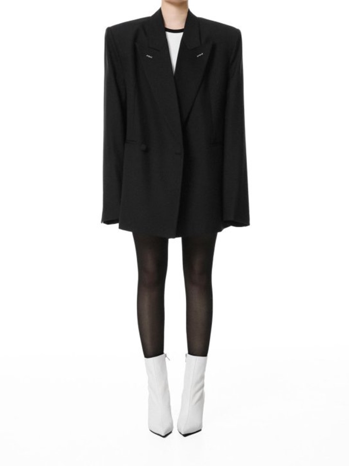 Bi Color Stitch Point Peaked Lapel Tuxedo Blazer