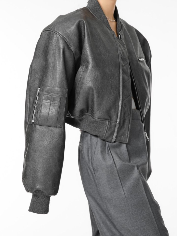 Vegan L Cropped Full Up Bomber Jacket