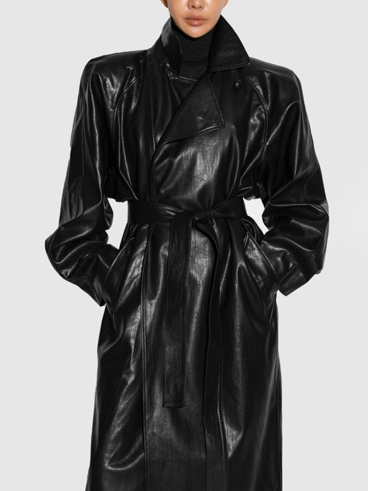 Padded Shoulder Oversized Vegan L Maxi Trench Coat