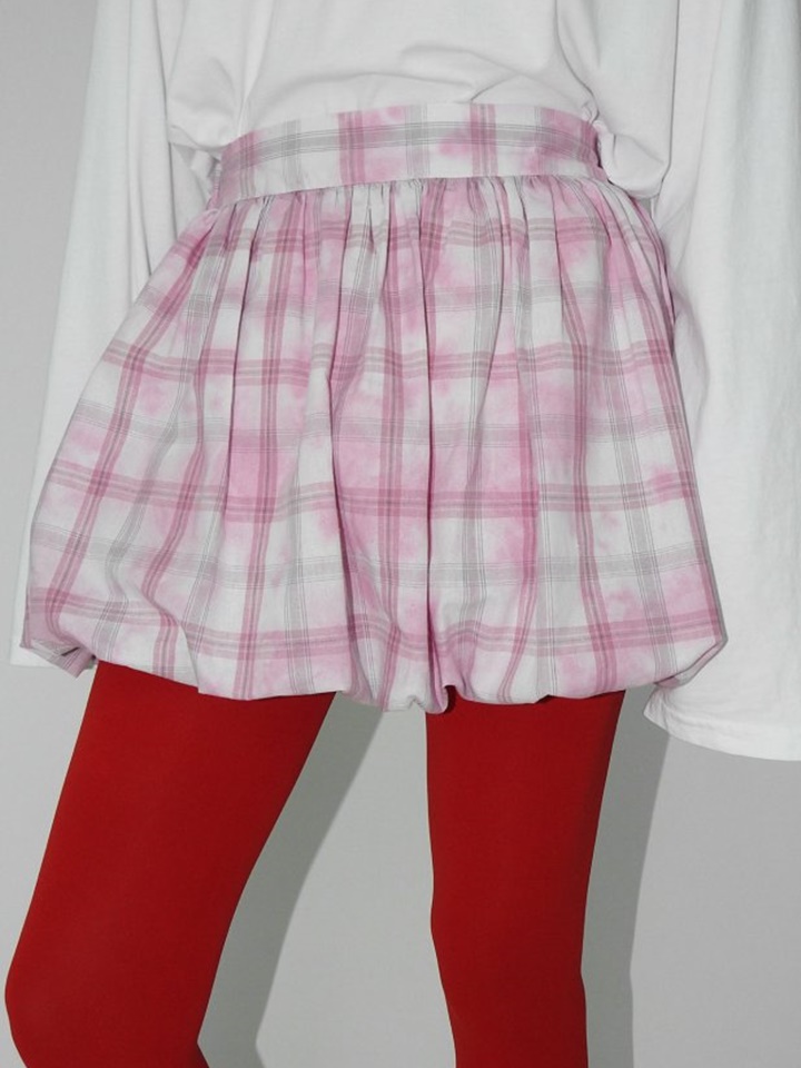 Check Balloon Mini Skirt