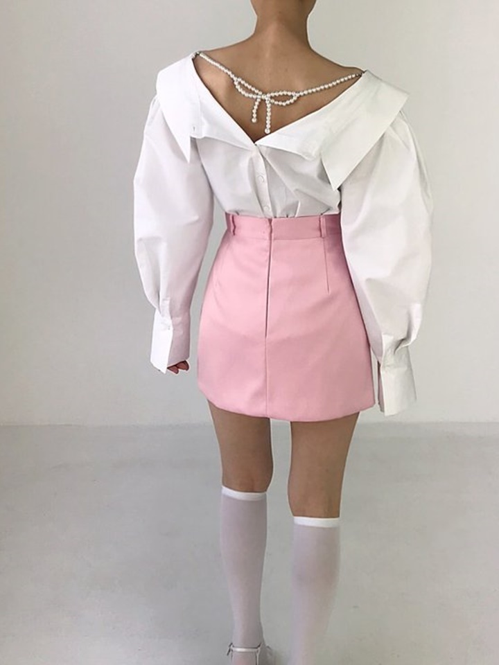 Ribbon Pearl Strap Shirt