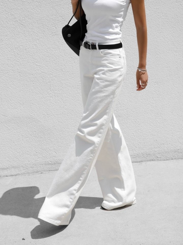 High Rise Wide Leg White Denim Pants