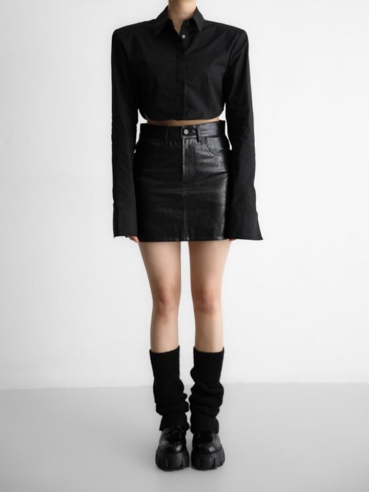 LUX Shoulder Pad Cropped Button Down Shirt