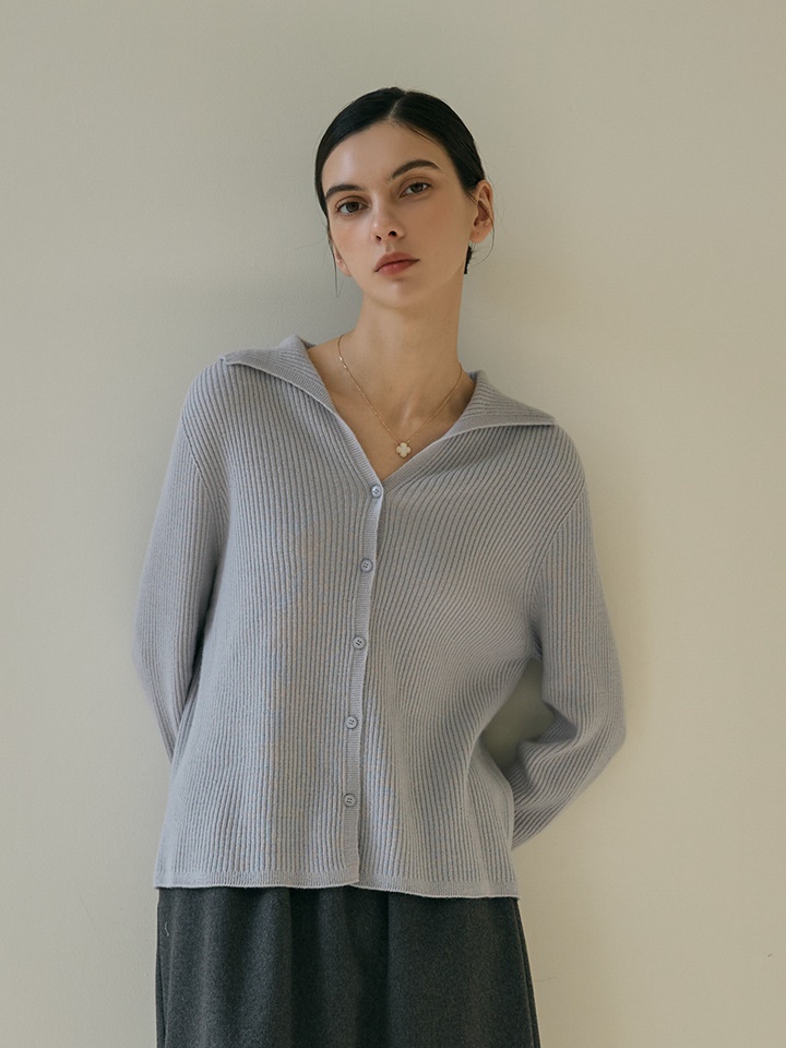 Wholegarment Ribbed Collar Cardigan