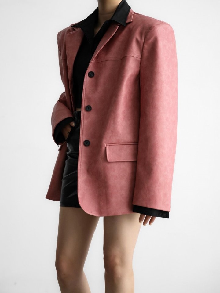 Washed Vegan L Three Button Single Breasted Blazer