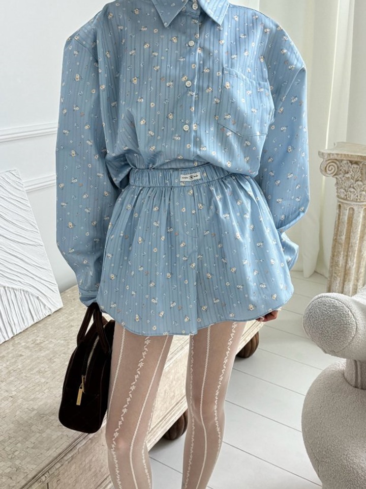 Flower Pajamas Top Bottom Set