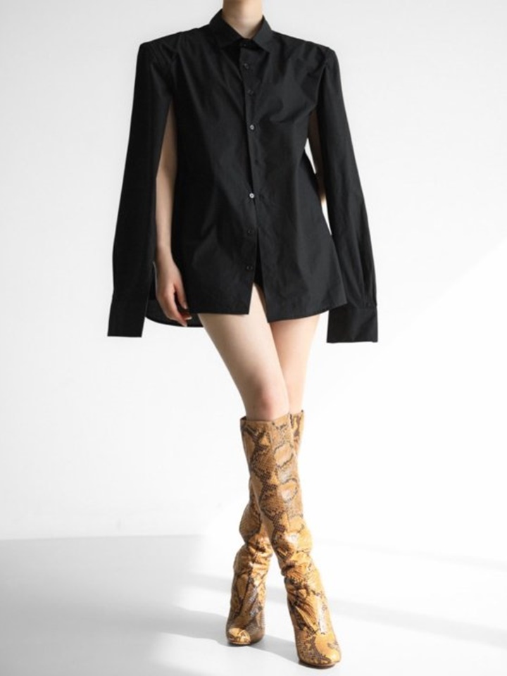 Classic Padded Shoulder Cut Out Detail Button Down Shirt