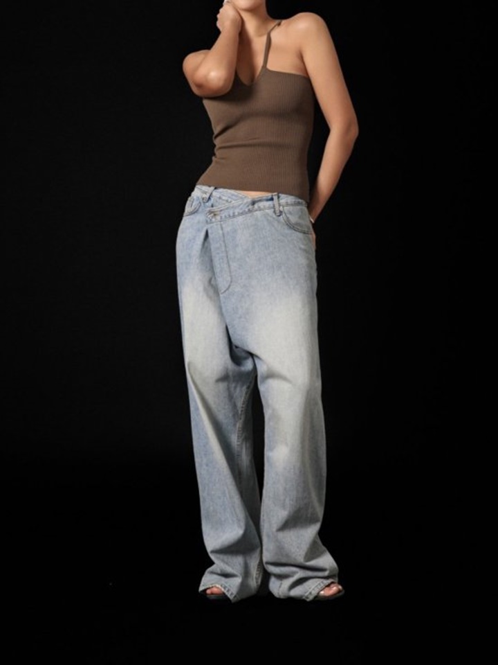 Wrap Detail Wide Denim Jeans