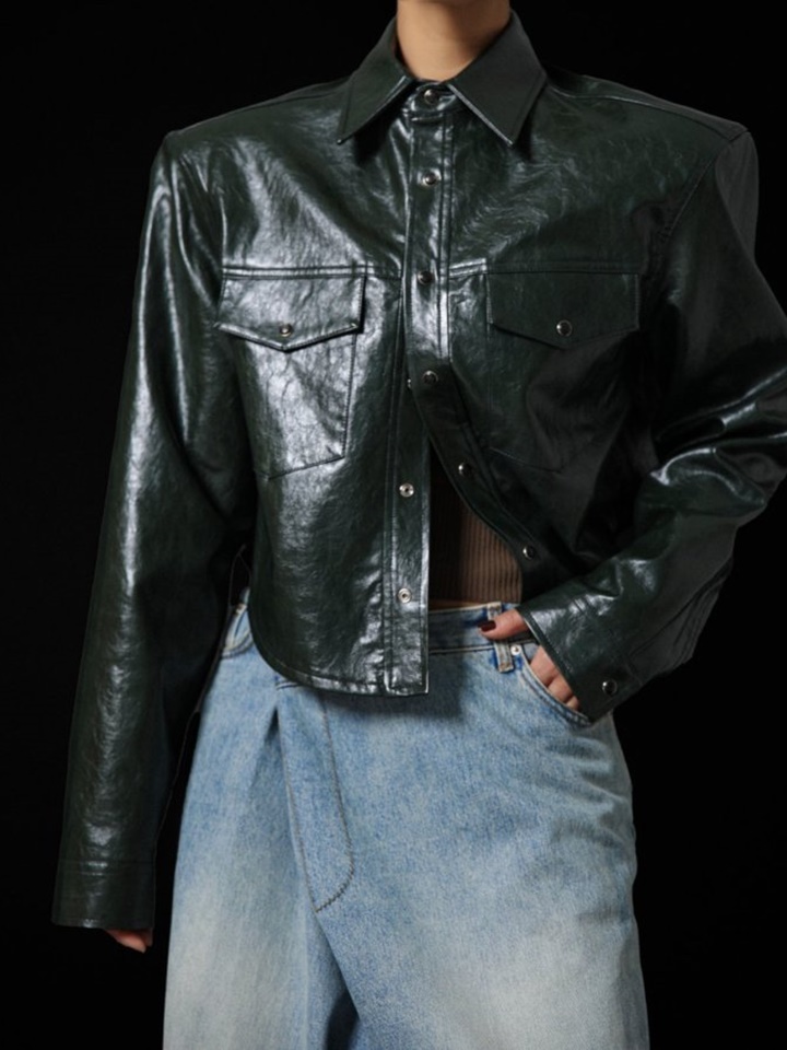 Vegan L Padded Shoulder Cropped Shirt Jacket