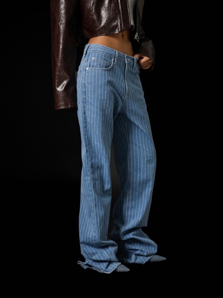 Low Rise Striped Pattern Loose Fit Blue Denim pants
