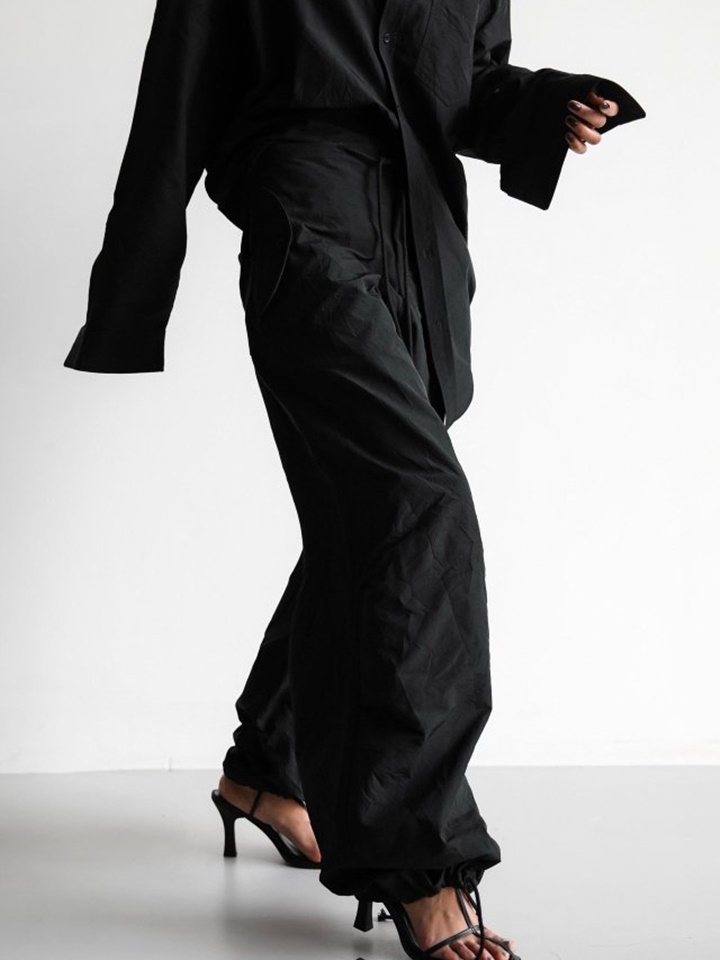 Wrinkle C Fabric Oversized Drawstring Trousers