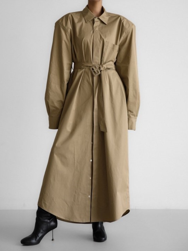 Trench Belted Detail Button Down Maxi Shirt Dress