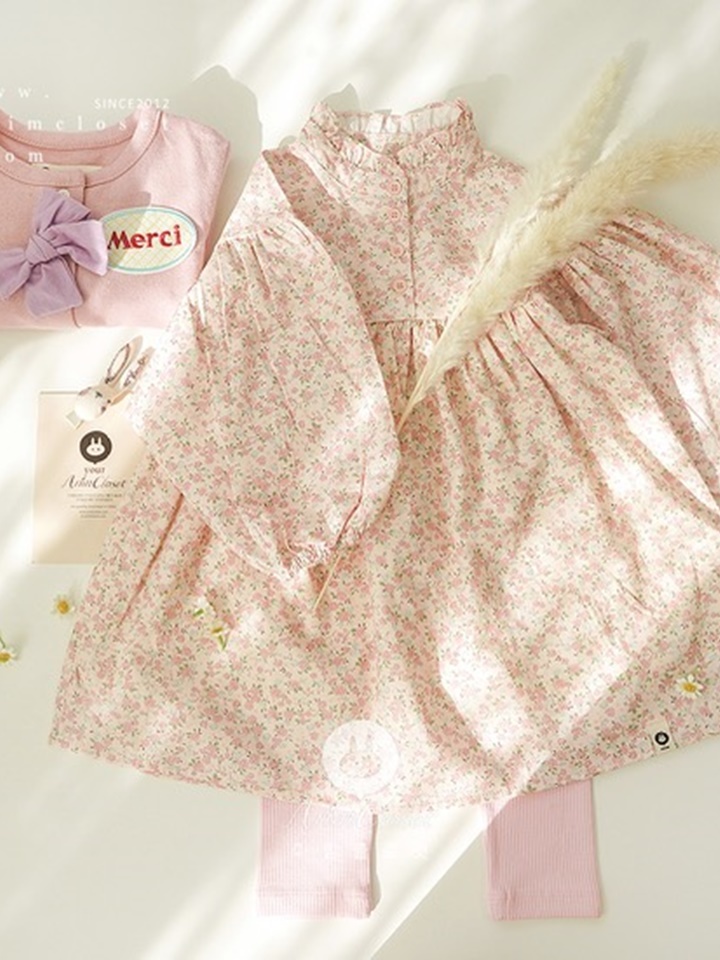 Lovely Pink Flower C Neck Frill One-Piece