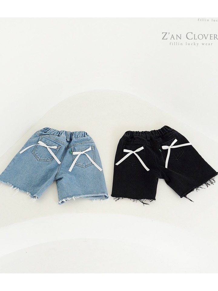 Over Fit Ribbon Denim Shorts