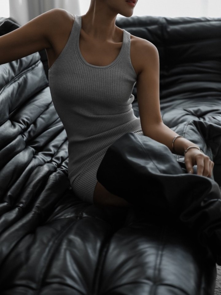 Sleeveless Ribbed Knit Mini Dress