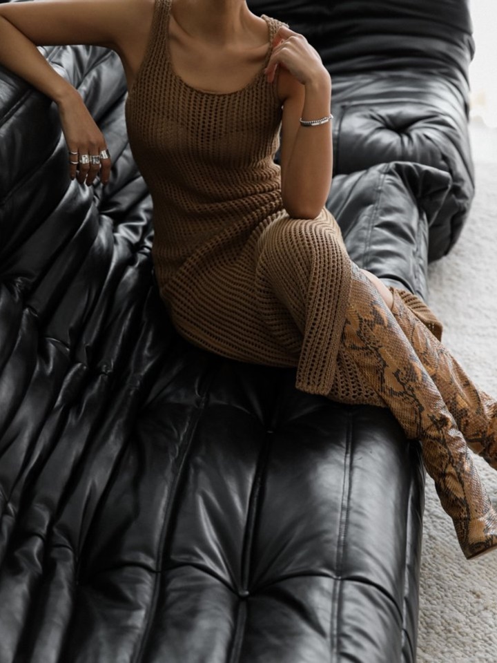 Organic Cotton One Slit Maxi Cover Up Knit Dress