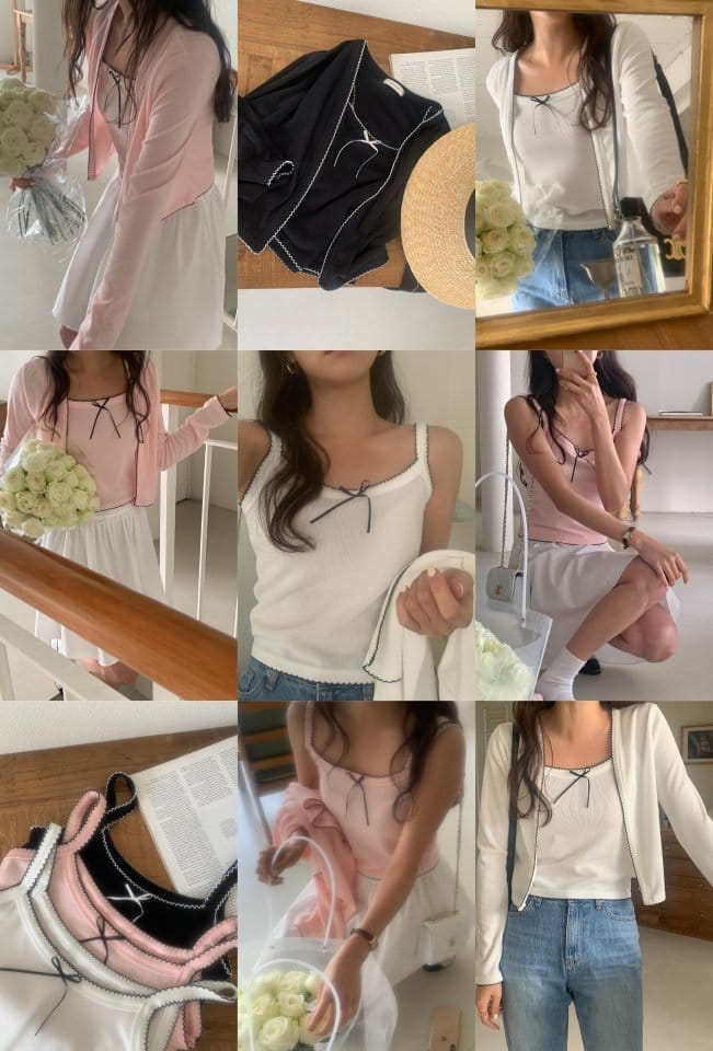 Afarrier - Korean Women Fashion - #momslook - Cloud Embroidery Sleeveless Cardigan Set - 9