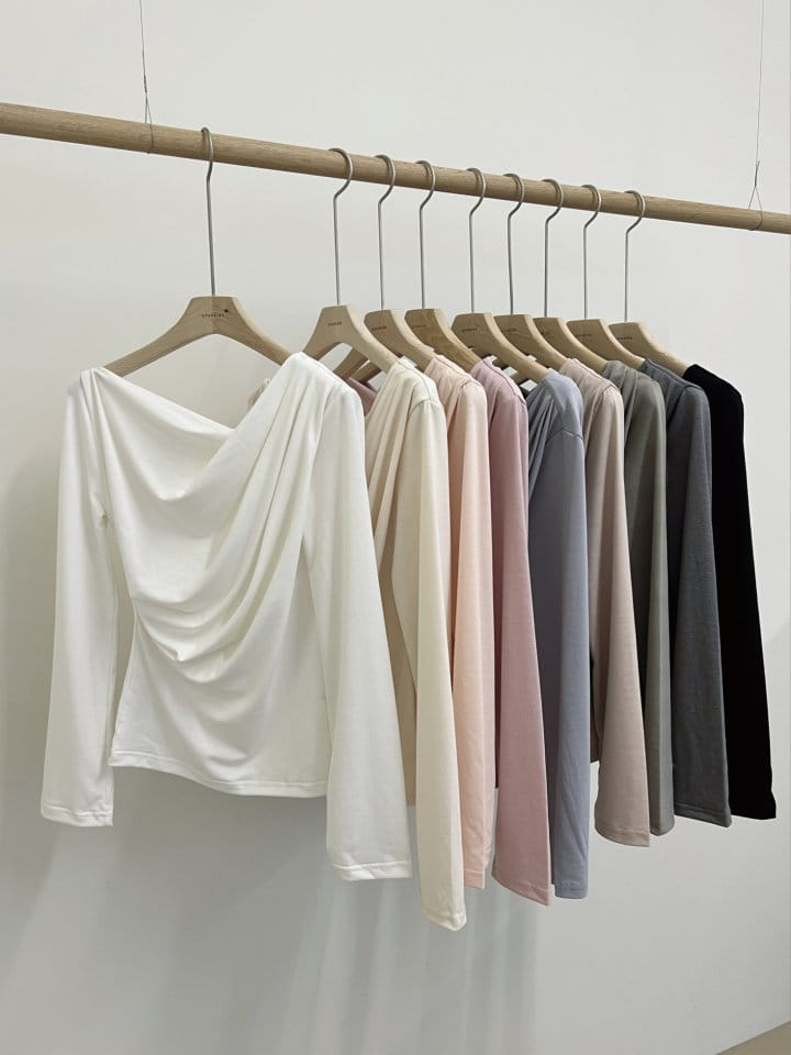 Afarrier - Korean Women Fashion - #pursuepretty - Spring Spring Drape Tee - 4