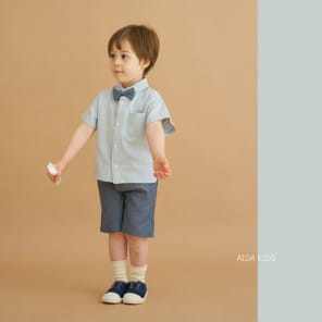 Aida - Korean Children Fashion - #prettylittlegirls - Washing Denim Short Sleeve Shirt
