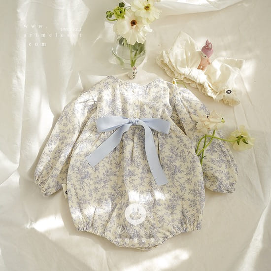 Arim Closet - Korean Children Fashion - #kidsshorts - Lovely Blue Flower C Baby Bodysuit